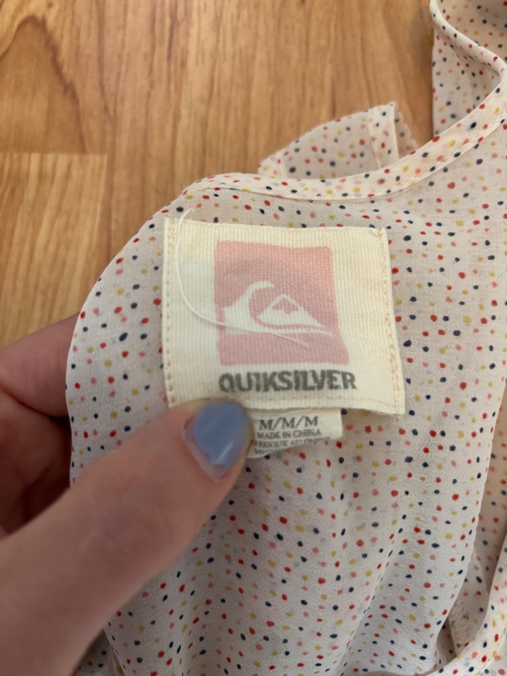 Quiksilver Light Beige Button-Front Mini Dress with Tiny Dot Print - Picture 4 of 4